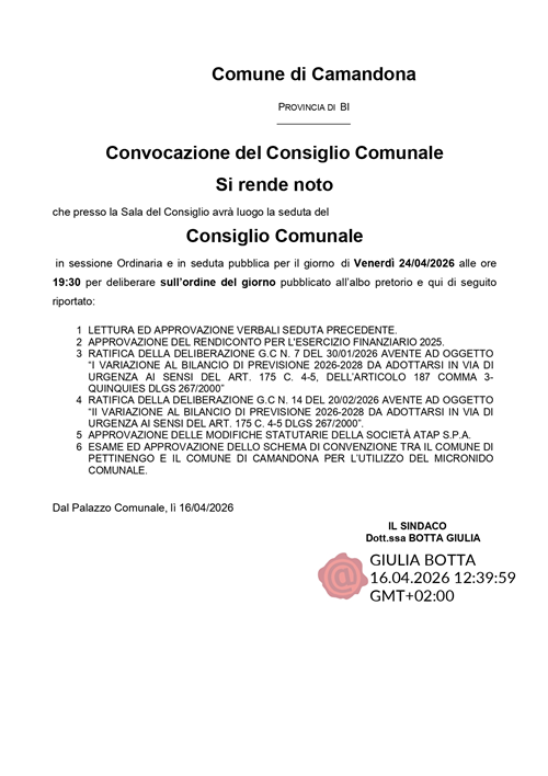 Consiglio Comunale del 24.04.2026